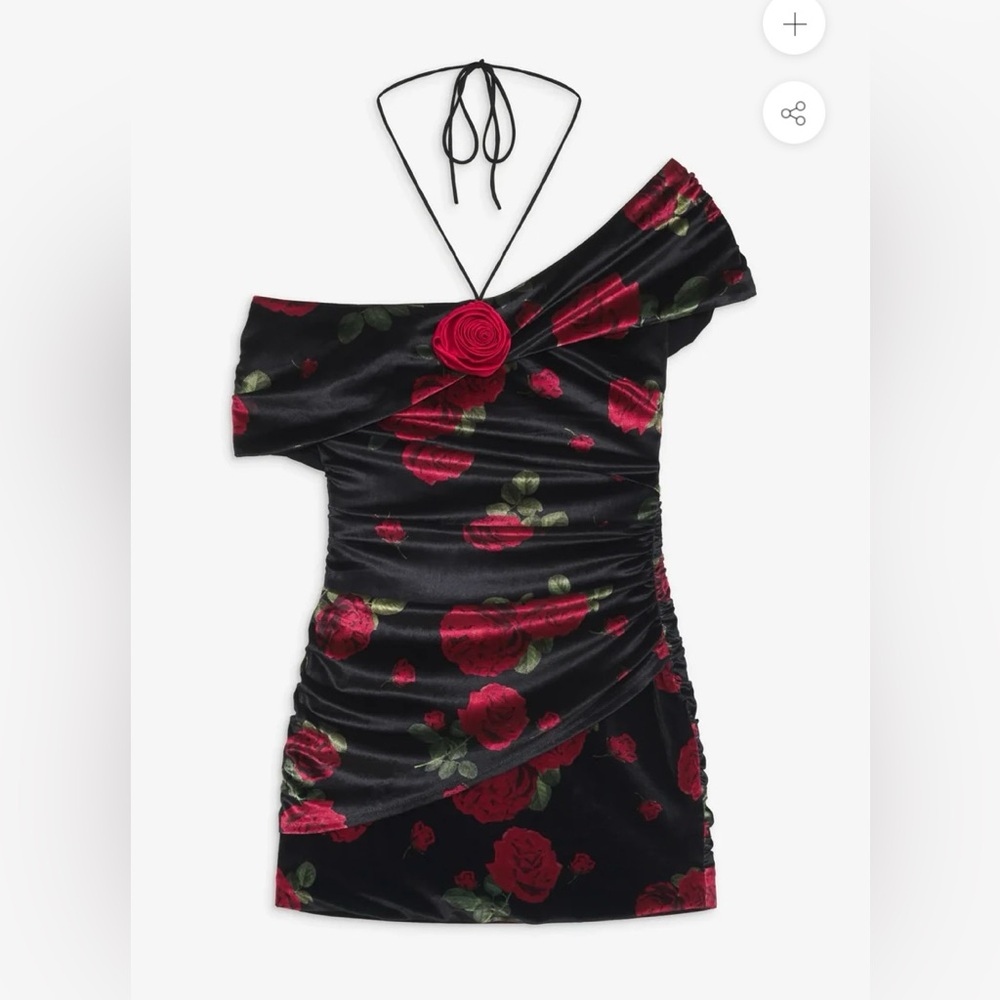 For Love & Lemons | Bianca Mini Dress Black Red Floral Velvet Size M - Like New - Picture 5 of 16